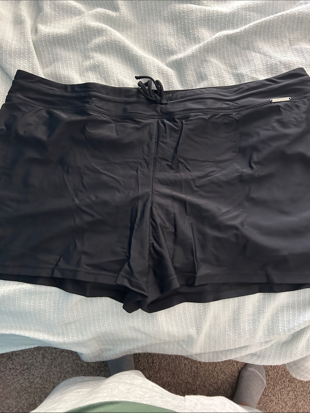 ZeroXposur Black Swim Bottom with Silver Logo Plaque